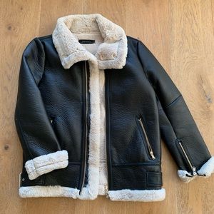Zara faux leather jacket with faux fur lining